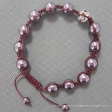 Joyería, pulseras del Shamballa, cáscara púrpura perlas pulsera con brillo cristal (BP136)